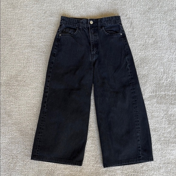 Zara Denim - Zara Wide-Leg Cropped Black Denim Jeans